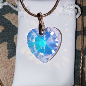 2 tone AB Heart Stone w/Rose Tone necklace "New"